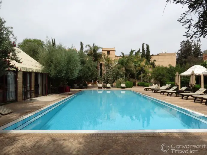 The pool at the country casbah gardens of La Maison Arabe luxury Marrakech hotel