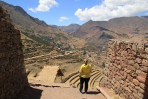 Visiting the Pisac ruins in the Sacred Valley near Cusco Peru