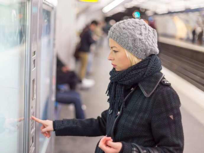 Buying train tickets at the station