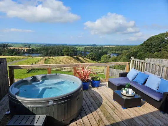 Hot tub deck at Kekaroka Lodge in Cumbria