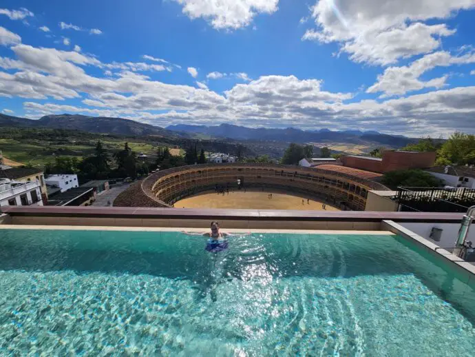 Infinity pool overlooking a bullring