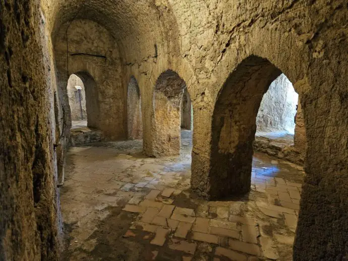 Underground stone chamber with arches