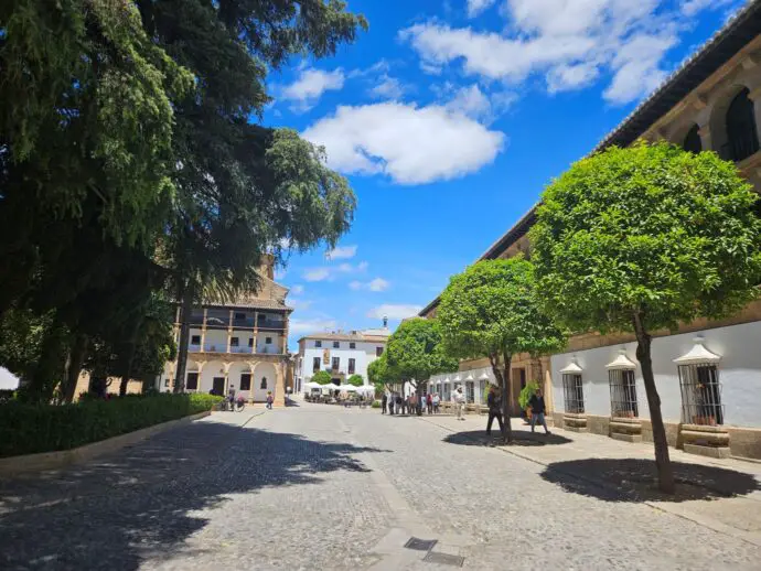 Town square with trees and buildings